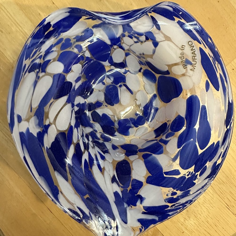 Blue and White Heart-Shaped Made in Murano Dish/Bowl 5.5 in X 2 in